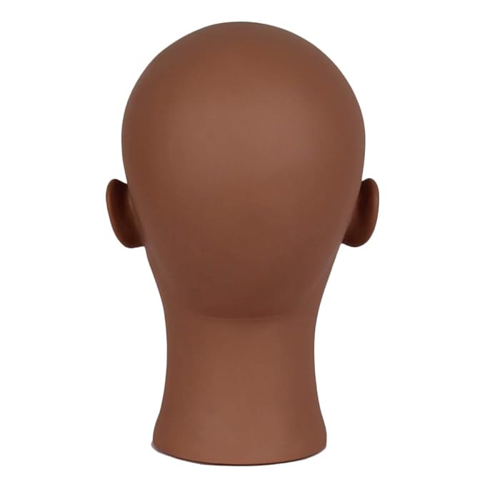 Female Bald Mannequin Head Professional Cosmetology Face Makeup Doll Head for Wig Making Display Hats Eyeglasses Wig Head with T Pins (Dark Brown 21.5 Inch)