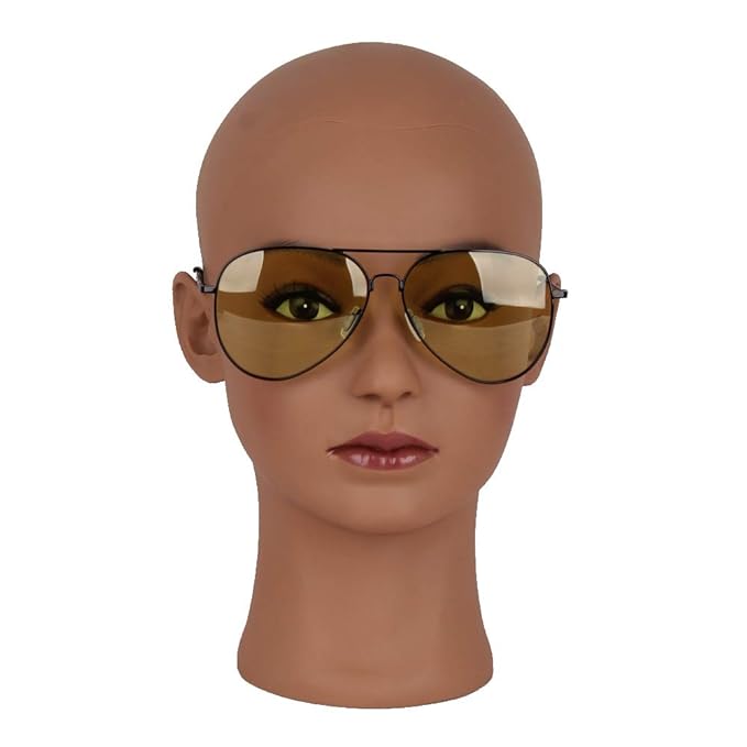 Female Bald Mannequin Head Professional Cosmetology Face Makeup Doll Head for Wig Making Display Hats Eyeglasses Wig Head with T Pins (Dark Brown 21.5 Inch)