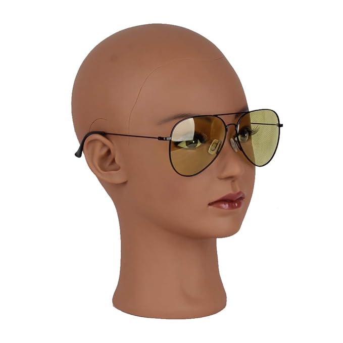 Female Bald Mannequin Head Professional Cosmetology Face Makeup Doll Head for Wig Making Display Hats Eyeglasses Wig Head with T Pins (Dark Brown 21.5 Inch)