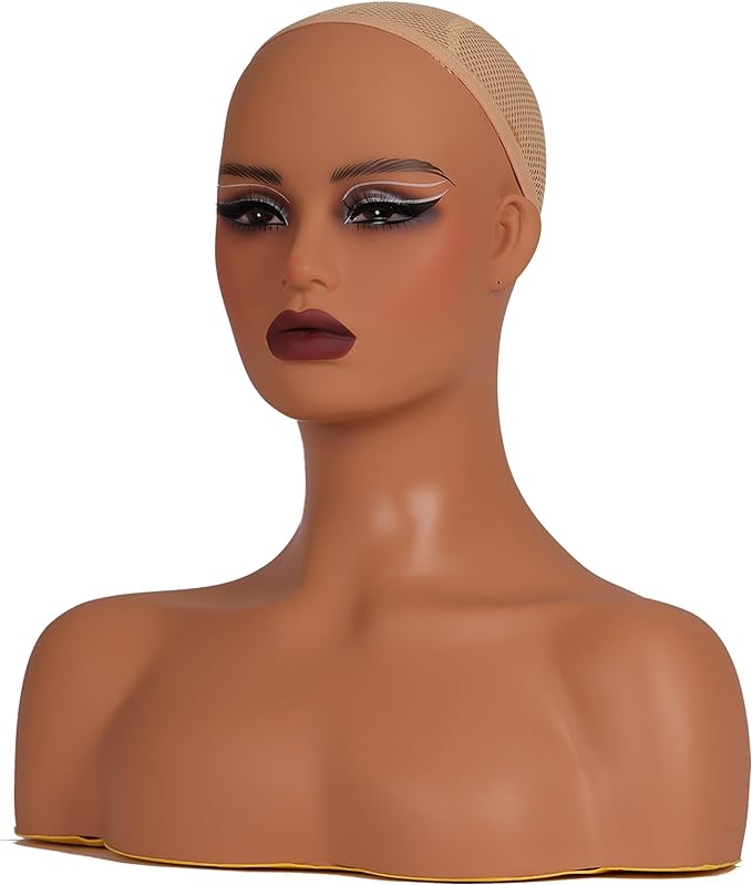 J&F CO Realistic Europe and America Female Mannequin Head with Shoulder Display Manikin Heads Bust for Wigs,Makeup,Beauty Accessories (DC 487 HY2 HSC)