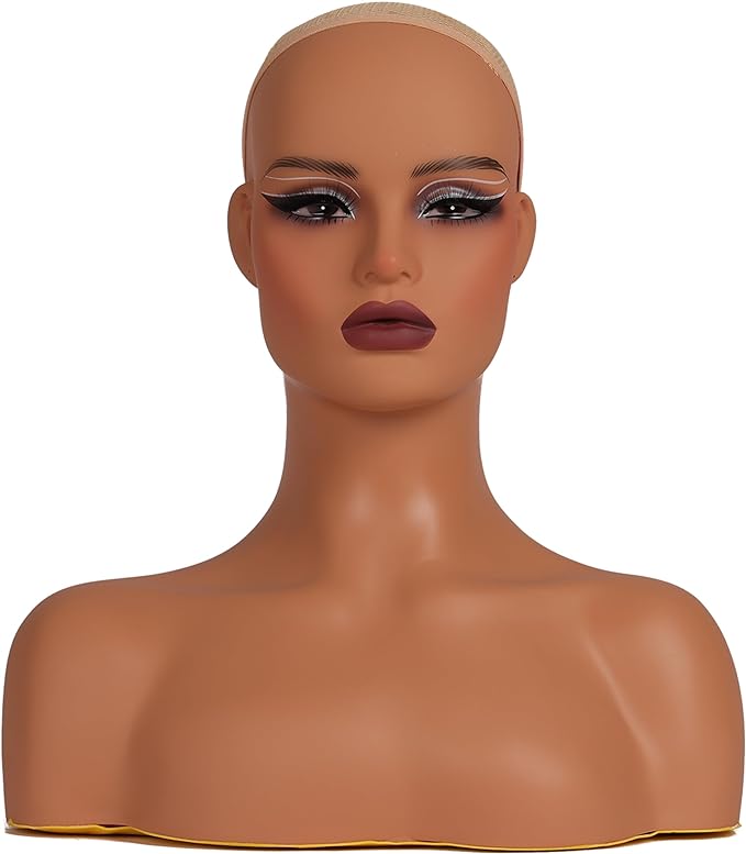 J&F CO Realistic Europe and America Female Mannequin Head with Shoulder Display Manikin Heads Bust for Wigs,Makeup,Beauty Accessories (DC 487 HY2 HSC)