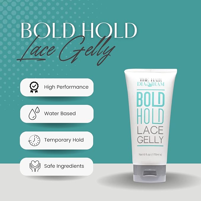 The Hair Diagram - Bold Hold Lace Gelly - Glueless - Temporary Daily Hold For Lace Front Wigs and Hair Systems - Styling Agent For Baby Hairs - Non Toxic - Alcohol Free - Water Based Formula - 6oz