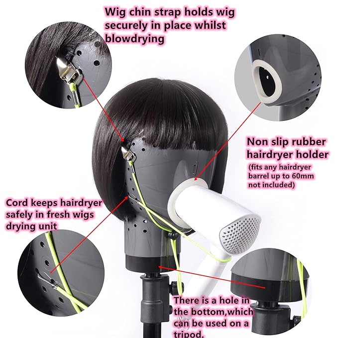 HOMEGOAL Hair Dryer Fresh Wig Head Dryer Stand Wig Holder Mannequin Head, Drying Wig From Inside to Outside, Quickly, Easily, For Lace Wig Scalp Cap Net