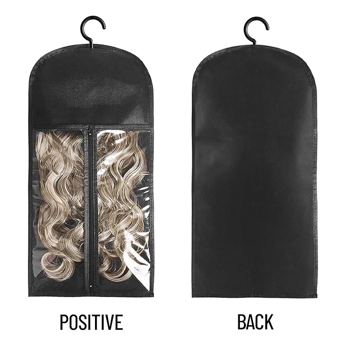 3PCS wig Hanger Hair Extension Holder Wig Storage for Multiple Wigs Bags Storage with Hanger Wig Holder Dust-proof Hair Extension Storage with Hook hair extensions, wigs & accessories (Black)