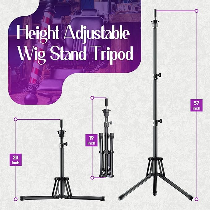 ORWOD Wig Head Stand Adjustable Height - Upgrade Wig Tripod Stand with Reinforced Tool Tray , Foldable Mannequin Head Stand for Beauty and Hairdressing Styling Training (Additional 1 Free Accessory)